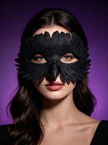 Vintage Dark Raven Half-Face Decorative Mask With Exquisite Layered Feather Design, Suitable For Masquerade, Carnival, Dark Night Theme Party, Bar Performance Styling, Niche High-End Fashion Accessory - Black - View 1