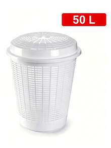 50L stor tvättkorg med lock, ihålig andningsbar design för att förhindra instängd lukt, förstärkt plastkonstruktion, två färgalternativ, snygg och praktisk förvaring för kläder och småsaker - Multifärgad - Visa 13