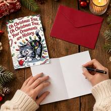 Funny Christmas Card With Tabby Cat And Broken Decorations - German-English Bilingual Greetings, Cute Kitten Christmas Tree Design, Suitable For Pet Lovers, Holiday Card For Birthday, Congratulations And Christmas Gifts, Christmas Card With Envelope, 3D Christmas Card, Card For All Occasions, Funny Card, Funny Christmas Card - Multicolor - View 5