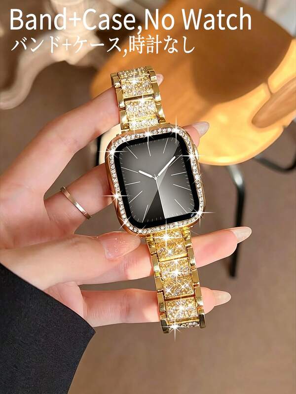 Compatible With Apple Watch Ultra 3/2/1/SE/S11/S10/S9/S8/S7/S6/S5/S4/S3/S2/S1 Series, Sparkling Luxury Elegant Jewelry Diamond Metal Gold Watch Band And Gold Case Integrated Screen Protector, Compatible With Apple Watch Band For Women 38mm, 40mm, 41mm, 42mm, 44mm, 45mm, 46mm, 49mm Summer Watch Case, Easter Gift, Gifts For Women, Attending Balls, Parties
