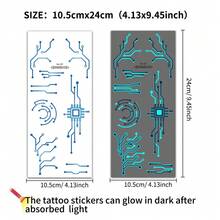 2 Sheets Glow In Dark Cyberpunk Mechanical Temporary Tattoo Stickers, Large Sci-Fi Robot Line Pattern Waterproof Long Lasting Body Decals For Men Women Cosplay Party Decor,Halloween Costume - Multicolor - View 4