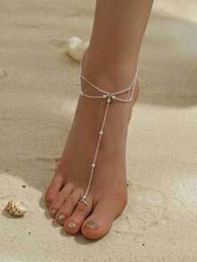 1pc Daily Versatile Metal Ball Chain Foot Accessory, Fashionable Sexy Women's Multi-Layer Anklet - Silver - View 1