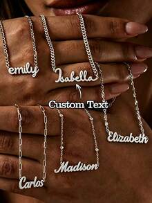 Collar Personalizado con Nombre en Cursiva, Cadena de Clavícula Exquisita de Acero Inoxidable, Regalo para Mujeres - Plata mate (con brillo) - Ver 3