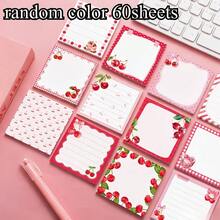 1/4/12 Random Pattern Pink Cherry Square Sticky Notes, Cute Cake Style Fresh Sweet Girly Design, Suitable For Daily Notes, Student Classroom Notes, Office Memo And Scrapbook Decoration, Perfect As Back To School Gift For Best Friends - Multicolor - View 2