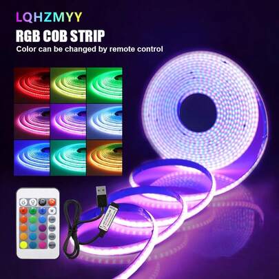 LQHZMYY 1 Gulungan Lampu Strip LED COB Fleksibel RGB Tanpa Titik, Tegangan Rendah 5V Bertenaga USB, Dengan Kontrol Jarak Jauh Multi-Fungsi 24 Tombol, Berbagai Warna dan Kecerahan yang Dapat Diatur, Untuk TV, Komputer, Gaming, Dekorasi Mobil, Panggung, Festival Musik, Suasana Pesta Kejutan, Rumah, Kamar Tidur, Halloween, Dekorasi Natal