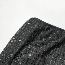 Minifalda con adornos de lentejuelas, versátil para usar en fiestas, color negro de primavera - Negro - Ver 5