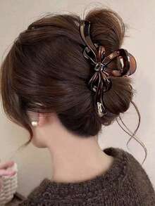 1 buah Jepit Rambut Simpul Pita, Ukuran Besar, Jepit Rambut Berkualitas Tinggi untuk Rambut Tebal, Musim Gugur/Musim Dingin - kulit penyu - View 2