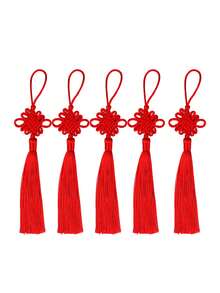 5/10/20pcs Red Chinese Knot Peace Knot Car Pendant Decoration Keychain Accessories, Smooth Satin Tassel, Handmade Chinese Knot Rope, Suitable For Lunar New Year And Spring Festival Decoration - Red - View 12