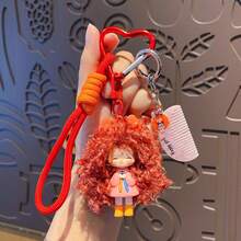 1pc Cute Fluffy Curly Hair Doll Keychain, Heart-Shaped Carabiner With Wrist Strap And Mini Comb Pendant, Cartoon Girl Bag Charm, Suitable For Handbag, Backpack, Car Key Decoration And Birthday Gift - Milk Puff Doll - View 11