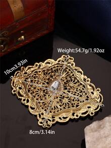 1Pc Court Filigree Rhinestone Brooch, Wavy Rhombus Hollow Design, Pin Jewellery For Moroccan Wedding - Multicolor - View 5