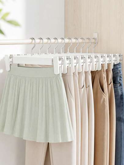 Pants Hanger With Adjustable Clips, Seamless Design For Easy Use; Metal Drying Rack With Plastic Coating, Sturdy Non-Slip Hooks, Suitable For Bathroom, Bedroom, Can Hang Half-Length Skirts And Various Clothing, Multi-Functional Pants Clips