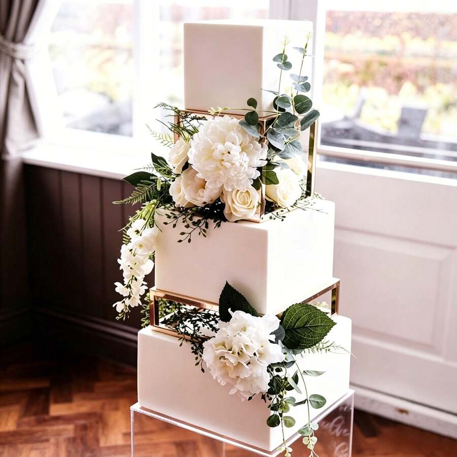 1件金色方形金屬蛋糕分隔架，婚禮生日蛋糕裝飾，嬰兒洗禮派對蛋糕裝飾，母親節甜點配件