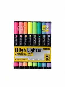 8 Colors Fluorescent Markers "High Brightness" Non-Bleeding Slanted Tip Design, Suitable For Students' Key Highlighting, Drawing, Note-Taking And Sketching, Student Stationery, Back To School - Multicolor - View 10