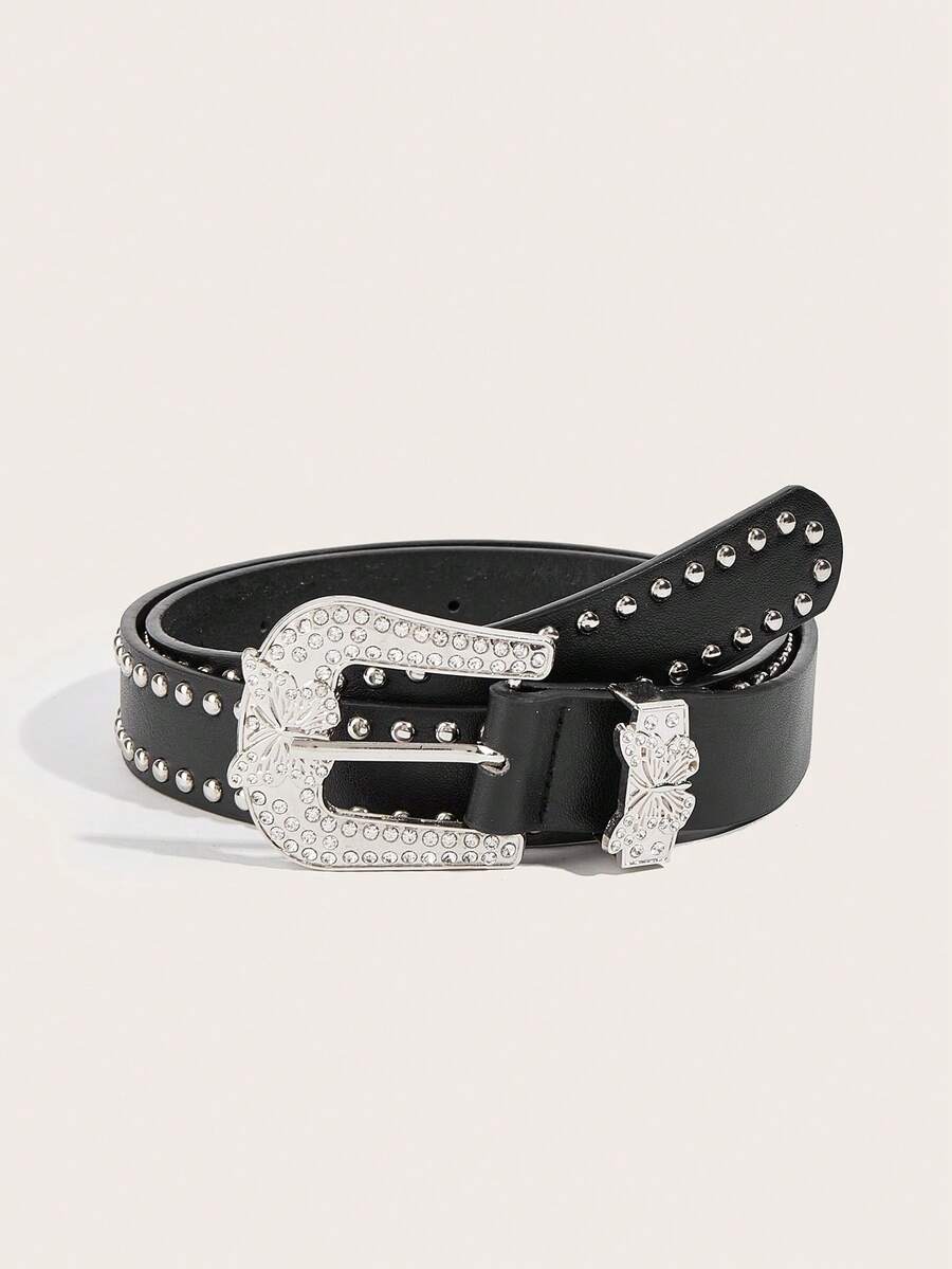 1pc Punk Style Metal Western PU Leather Belt For Women, Suitable For Daily Wear And Party - Black - View 1