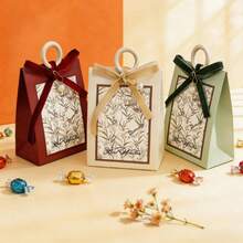 1/10/20pcs Vintage Floral Paper Gift Boxes With Velvet Bows And Wooden Handles, Portable Wedding Favor Packaging Bags, Suitable For Candy, Chocolate, Bridal Shower And Party Gift Wrapping - J-Multicolor - View 12
