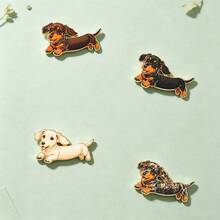 1pc Gold Outline Dachshund Enamel Pin, Multi Color Sausage Weiner Dog Puppy Lapel Pin, Metal Pin For Jackets Bags, Lovely Gift For Dog Lovers - Dachshund - View 3