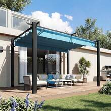 10'x12' Outdoor Retractable , Heavy Duty Metal Frame With Adjustable Sun Shade Canopy, Backyard For Garden, Deck, Patio, Lawn,Grape - A - View 1