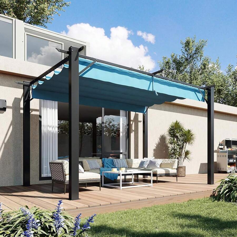 10'x12' Outdoor Retractable , Heavy Duty Metal Frame With Adjustable Sun Shade Canopy, Backyard For Garden, Deck, Patio, Lawn,Grape - A - View 1