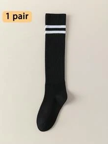 1/6 Pairs Women's Calf Socks, Solid Color Double Stripe Vertical Line Slimming Anti-Slip Knee-High Socks, Daily Wear - Multicolor - View 15