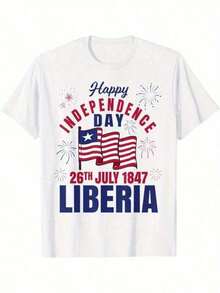 Ce Day Liberia Liberian Flag T-Shirt- Comfortable 100%, Machine Washable, Ideal For Independence Day Celebrations & Gift |   Relaxed Fit |   Plus Size - 黑色 - 查看 1