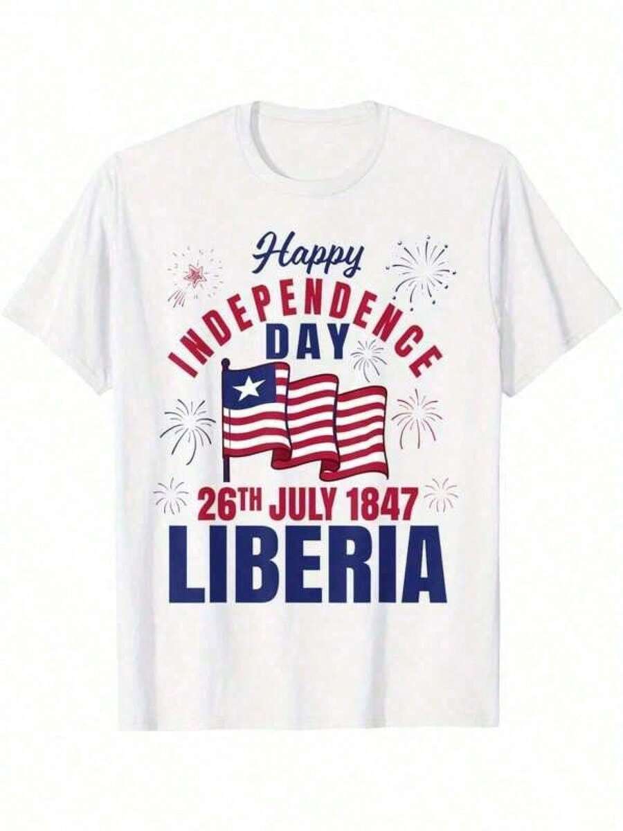 Ce Day Liberia Liberian Flag T-Shirt- Comfortable 100%, Machine Washable, Ideal For Independence Day Celebrations & Gift | Relaxed Fit | Plus Size - 黑色 - 查看 1