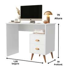 Mesa Para Computador Notbook Estudos Pés Palito 2 Gavetas Nila Cores - Branco - Visão 2