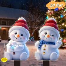 2pcs Christmas Snowman Outdoor Decoration Plastic Ground Stake, Christmas Decor, Holiday Display, Snowman Design, Flat Decoration, Snowman Ornament - 2 Snowmen - View 1