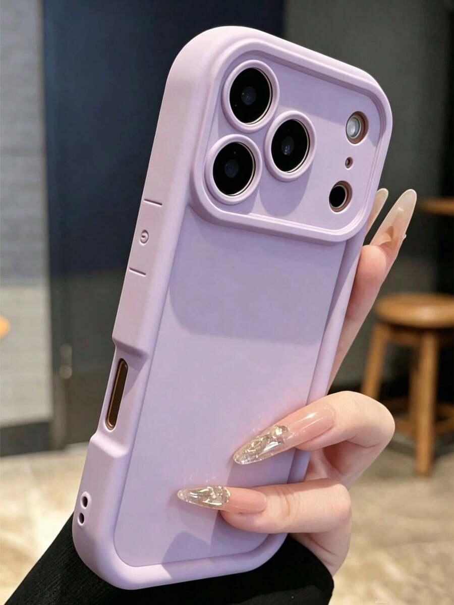 Minimalist Thick Shockproof Light Purple Full Coverage Phone Case, Compatible With IPhone 17/17 Pro/17 Pro Max/16 Pro Max/16/16 Pro/16 Plus/16E/15/15 Plus/15 Pro/15 Pro Max/11/12/13/14 Pro Max/XS/XR/11 Pro/11 Pro Max/12 Pro/12 Pro Max/13 Pro/13 Pro Max/7 Plus/14 Pro/14 Pro Max/14 Plus/7 Plus/8 Plus/8, Soft Shell Waterproof Shockproof Scratch-Resistant, Fresh Fashion Spring/Summer New Phone Case - Purple - View 1