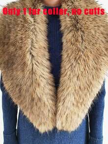 Faux Fur Collar Cuffs Set Winter Fluffy Shawl, 3 Options: Collar+Cuffs / Single Collar / Cuffs Only - Multicolor - View 42