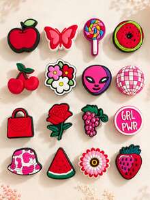 16pcs/Set Red & Pink PVC Decorative Charms, Ideal For DIY Perforated Shoes, Phone Cases And More, An Exquisite Gift For Friends. - Red - View 2