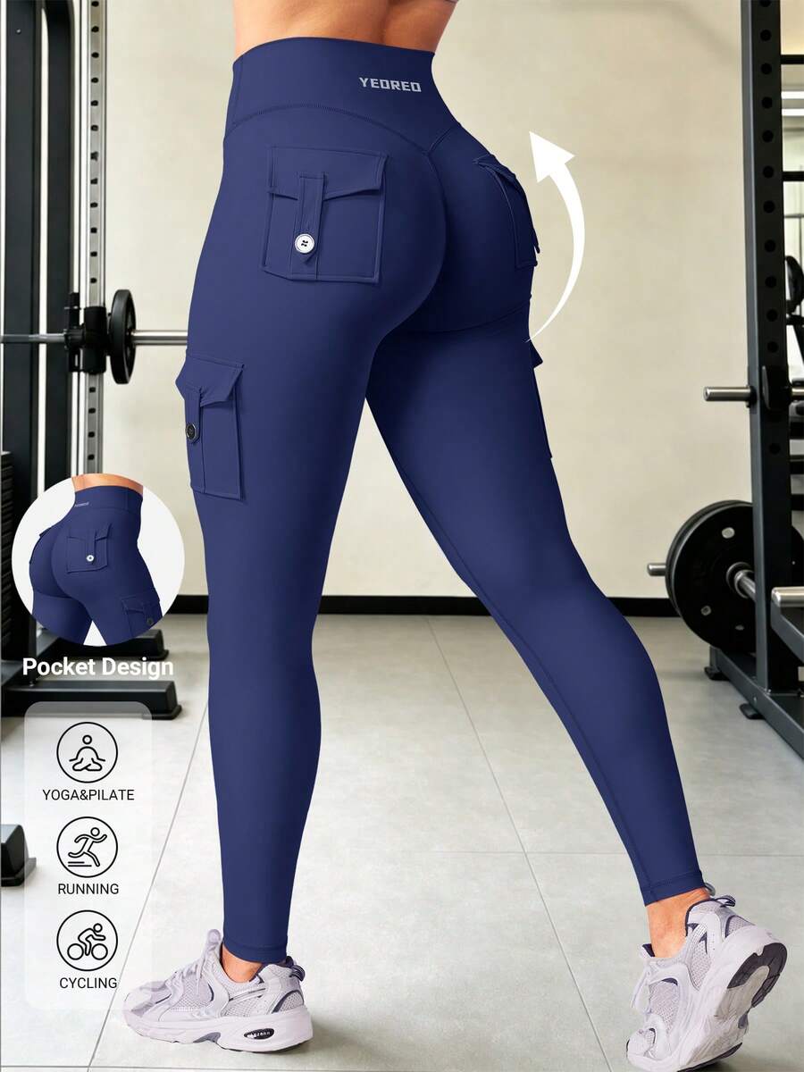 YEOREO Leggings With Pockets For Women Scrunch Workout Leggings Tummy Control Butt Lifting Gym Yoga Leggings Yoga Pants For Women Black Pants Winter Leggings - 藏蓝色 - 查看 1
