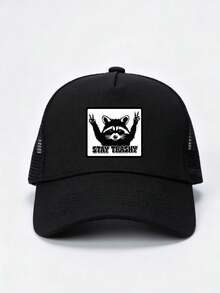 1pc Men's STAY TRASHY Trucker Hat, Personalized Letter Raccoon Baseball Cap, Street Fashion Mesh Hat, Outdoor Sun Protection Casual Hat, Spring/Autumn Travel, Beach Vacation - Multicolor - View 4