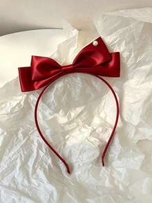 1pc Red 3D Bow Headband Hair Accessory, Suitable For Daily Makeup, Holiday And Party Wear - Multicolor 2 - View 5