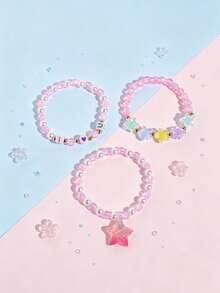 3pcs/Set Macaron Beaded Bracelet With Cute Pendant, Girls Daily Wear Decorative Jewelry Gift - one-size - View 15
