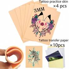 Tattoo Practice Skin And Transfer Paper Set, 1mm Silicone Fake Skin + Tattoo Template Paper, Suitable For Beginner Artists To Practice Tattooing, Draw Templates And Improve Skills - View 2