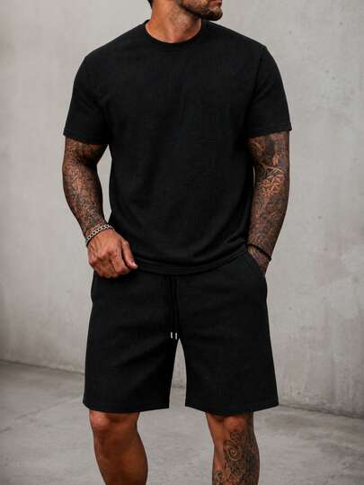 Casual Pleated Texture Relaxed Suit, Breathable Men's Leisure Beach Shorts, New Arrival