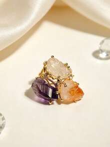 (Natural Stone And Conch Shape Color Random) 1pc Fashion Elegant Natural Stone Amethyst Citrine Conch Women's Gold Copper Material Ring (Suitable For Casual Gift Daily Wear) - Style 1 - View 13
