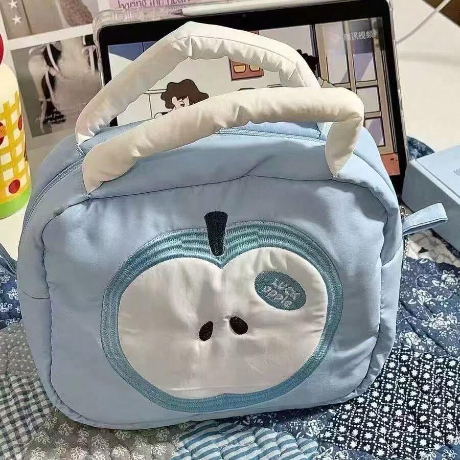 1pc Cute Apple Handheld Makeup Bag, Convenient Large Capacity Partitioned Skincare & Toiletry Bag, Travel Storage Bag, Multi-Functional Student Class & Commute Tote Bag - A - View 1