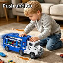 TEMI 2-In-1 Styling Dual-Track Truck, Includes 12pcs 1:12 Alloy Cars, Suitable For Children 3 Years And Above, Equipped With Dual-Track Racing Track, Best Gift For Holidays, Birthdays, Christmas - Blue - View 7