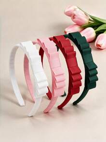 4pcs Girly Solid Color Minimalist Ribbed Ribbon Bow Headbands, Suitable For Daily Wear And Back To School Season - Multicolor - View 6