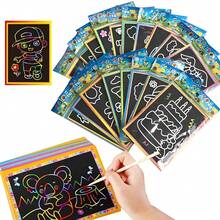 10/20pcs DIY Scratch Art Set, Includes Art Paper, Magic Painting Paper, Scraper Tools And Wooden Scratch Pens, Creative Coloring Crafts, DIY Painting Kit,Classroom Essentials For Teachers,Travel Essentials For Kids - Multicolor - View 1