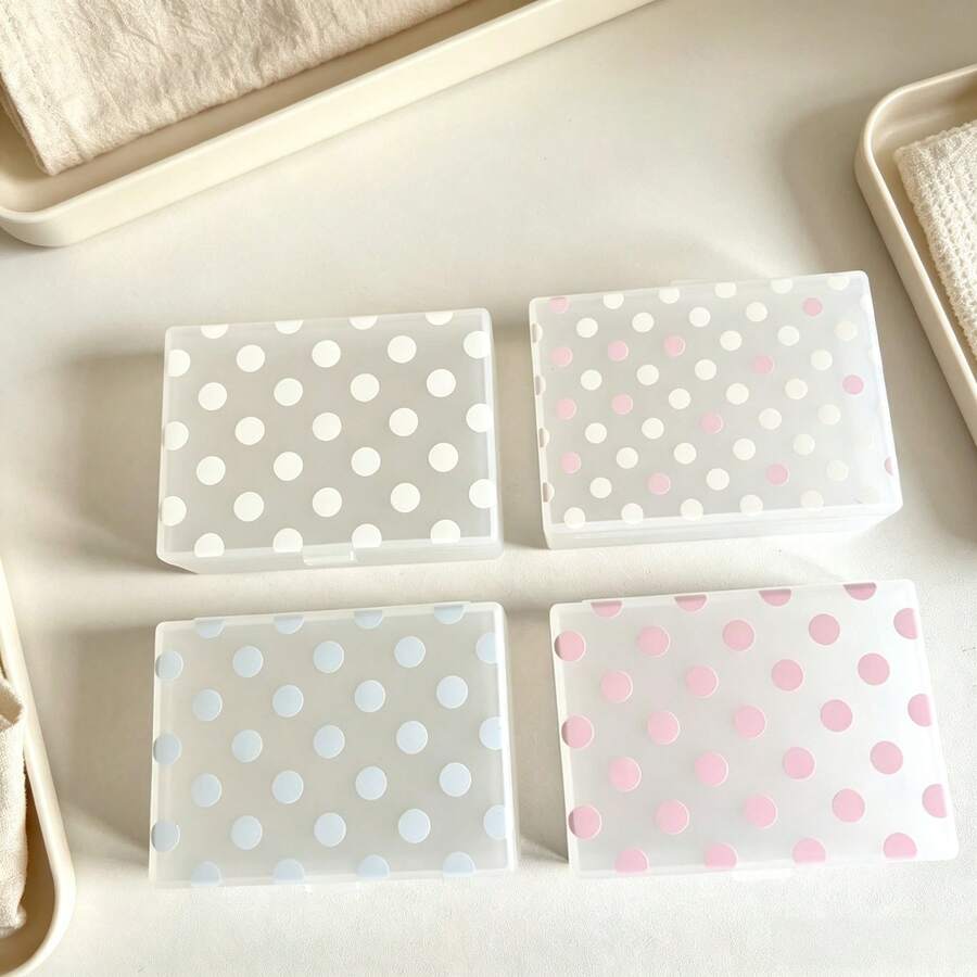 Pastel Polka Dot Frosted PP Storage Box Flip Lid Portable Mini Organizer Case For Photocard Washi Tape Stickers - A - View 1