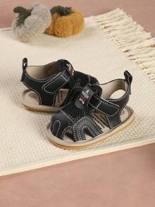 1 Pair Solid Color Versatile Sandals, Soft Sole First Walker Shoes For Infants And Toddlers - Black - View 3