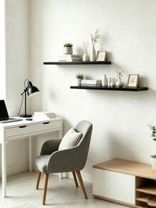 Minimalist Floating Wall-Mounted Shelf, 40/50/60/70/80cm Multi-Size Wooden Display Rack, Invisible Bracket, Wall-Mounted Display Storage Shelf, Modern Hanging Storage Rack, Suitable For Books, Photos, Decor, Bedroom, Living Room, Bathroom, Home Decor - Black - View 4