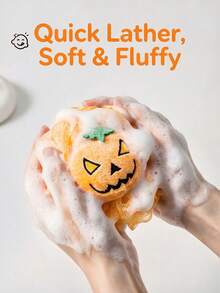 Bola de baño de calabaza de Halloween, bola de ducha de calabaza Jack linda, esponja de baño de malla suave con espuma rica, bola de exfoliación corporal colgante de secado rápido, bola de ducha exfoliante suave, adorno decorativo lindo para el baño, regalo de Halloween - multicolor - Ver 2