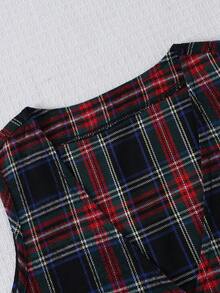 Back To School Season Girls Fashion Casual Campus Style Long Sleeve Shirt With Plaid Vest And Plaid Skirt 3-Piece Set - Multicolor - View 6