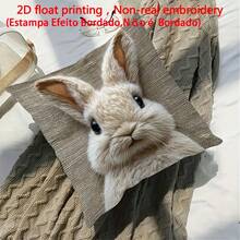 1pc Cute Rabbit Printed Pillow Cover, Non-Embroidered Plush-Like Single-Sided Printed Cushion Cover, Zipper Closure, Pillow Insert Not Included, Washable, Adorable Style, Suitable For Sofa, Bed, Living Room Decor, 2D Flat Printing - Multicolor - View 3