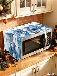 1pc Winter Blue Microwave Cover,Polyester Christmas Oven Dust Cover,Snowman Santa Print Dustproof Wrap For Holiday Kitchen Decor Xmas Decor For 2027 - Multicolor - View 2