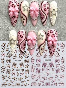 Cute Leopard Print Bow Nail Stickers, Thin Self-Adhesive Nail Art Decals With Brown Leopard Spots & Bow Patterns, Easy Apply Nail Decor For Women Girls - Multicolor - View 1