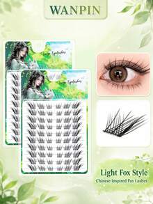 WANPIN WAN PIN Chinese Style Lucky Fox False Eyelashes, 9-14mm Mixed Length Segmented Cluster, Soft Lightweight Natural Cool Atmosphere Eyelashes, All-Day Long-Lasting Without Burden - View 8